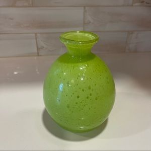 Crate and barrel blown glass bus vase in green